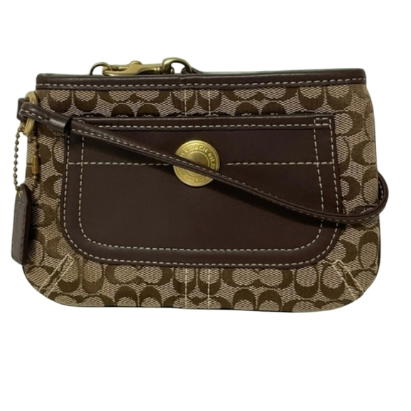 Vintage Coach Leather Canvas Signature Jacquard Wristlet - Picture 1 of 7
